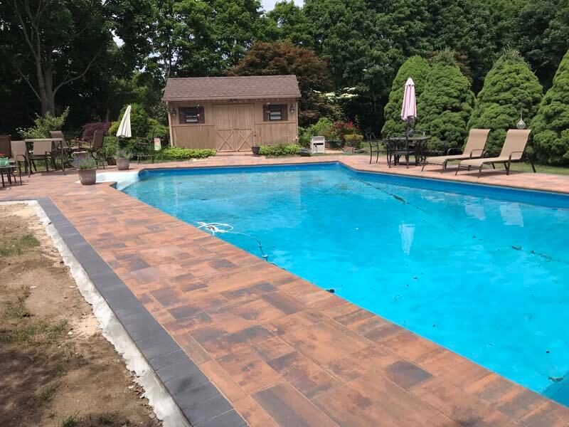 Paver pool surround installation — Northport, NY