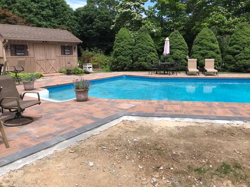 Pool surround paver patio — Smithtown, NY